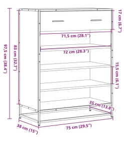 Schoenenkast 75x38x97,5 cm bewerkt hout en metaal bruin eiken