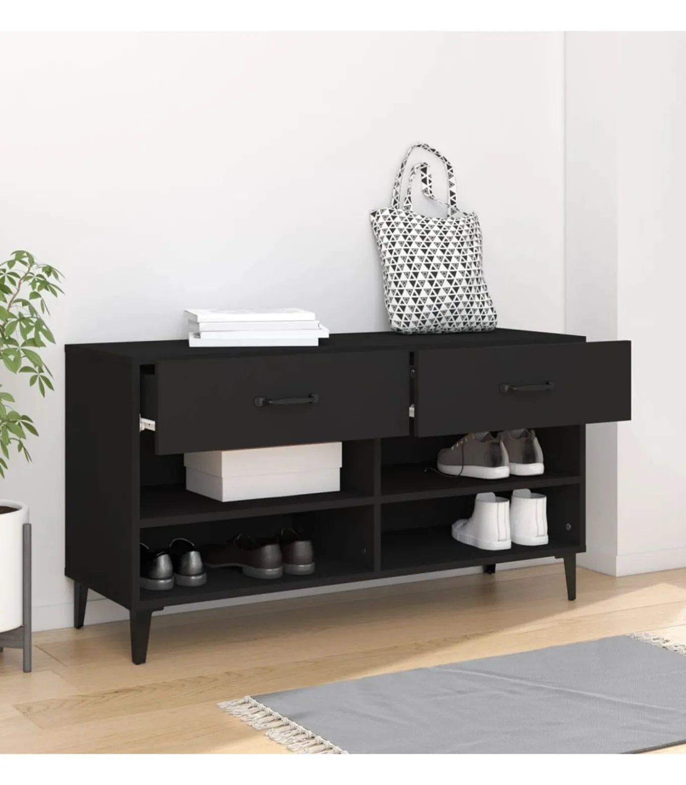 Schoenenkast 102x35x55 cm bewerkt hout zwart