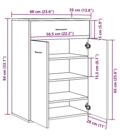 Schoenenkast 60x35x84 cm bewerkt hout artisanaal eikenkleur