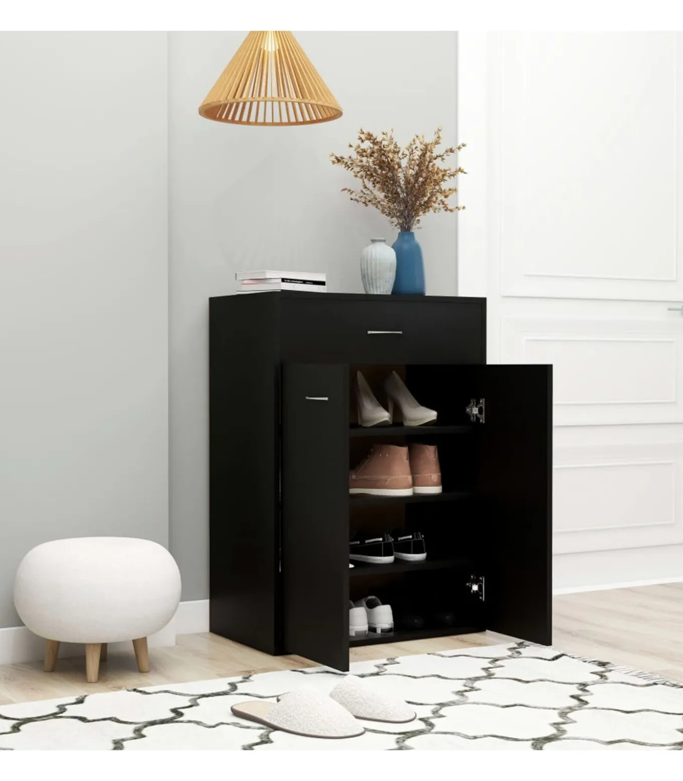 Schoenenkast 60x35x84 cm bewerkt hout zwart