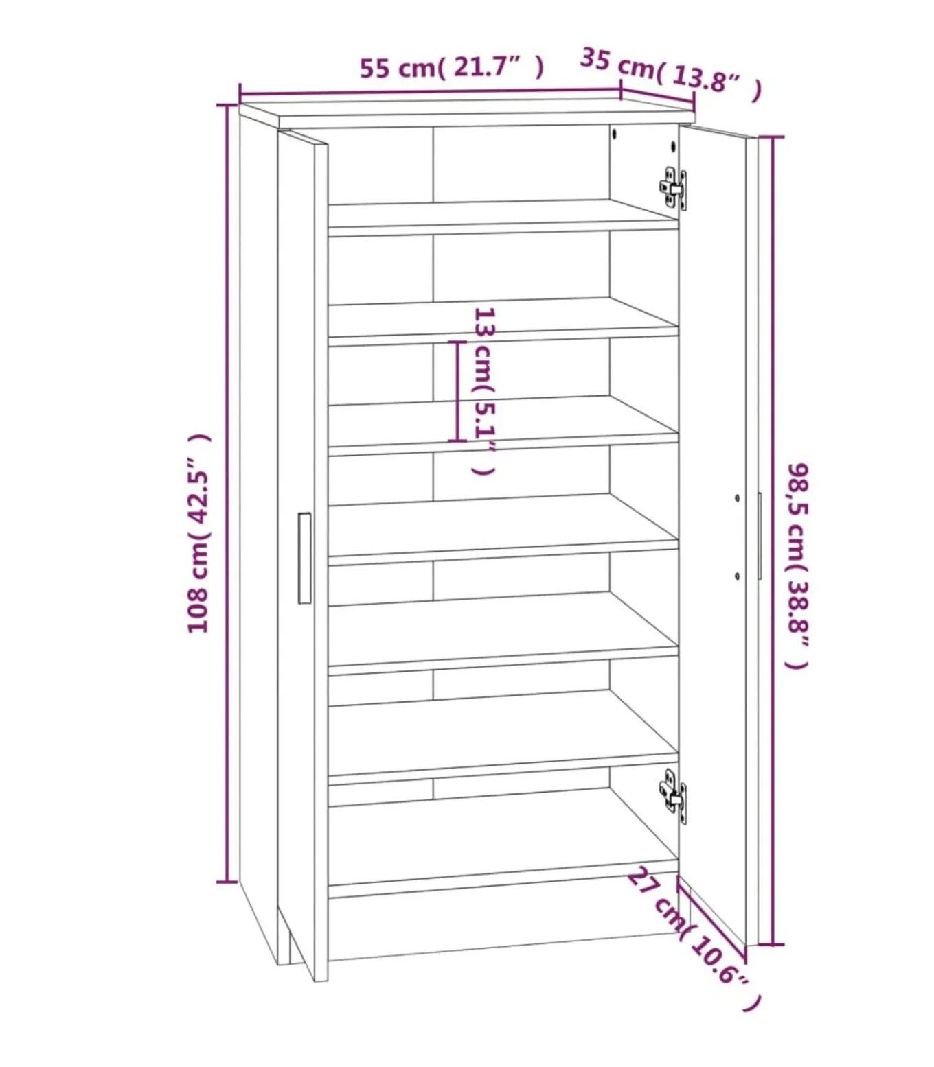 Schoenenkast 55x35x108 cm bewerkt hout bruin eikenkleur