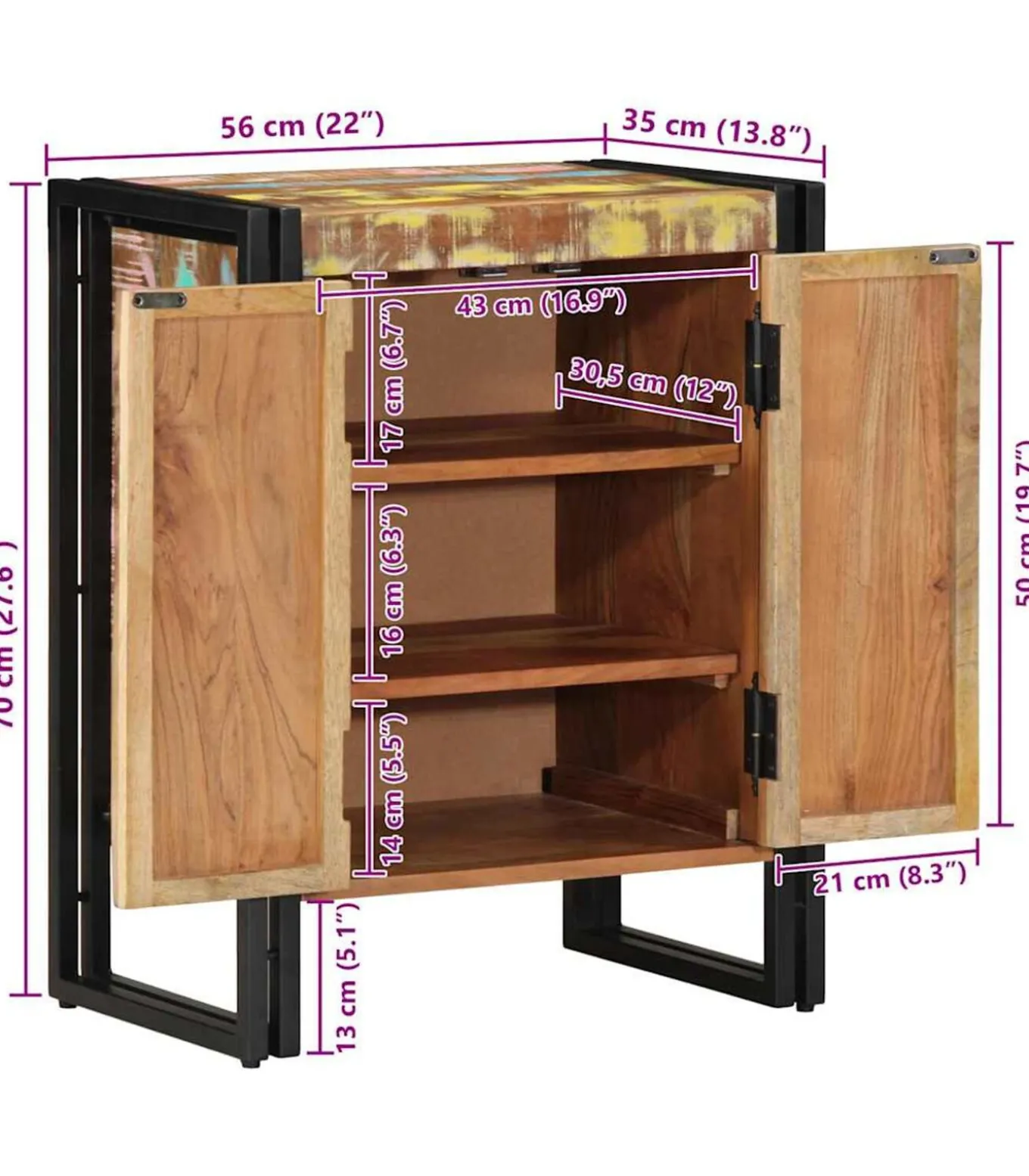 Schoenenkast Zwart 30 x 30 x 40 cm Massief gerecycled hout