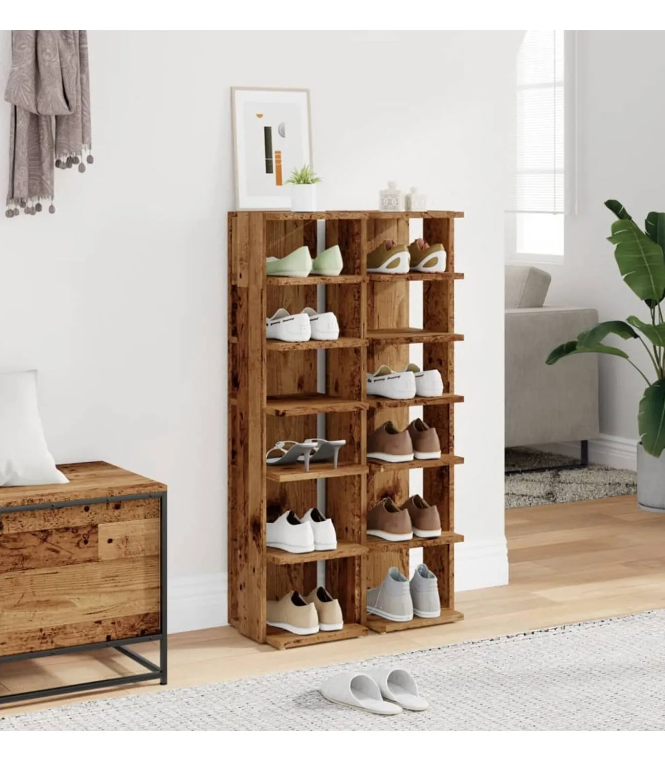 Schoenenkasten 2 st 28x27x102 cm bewerkt hout oud houtkleurig