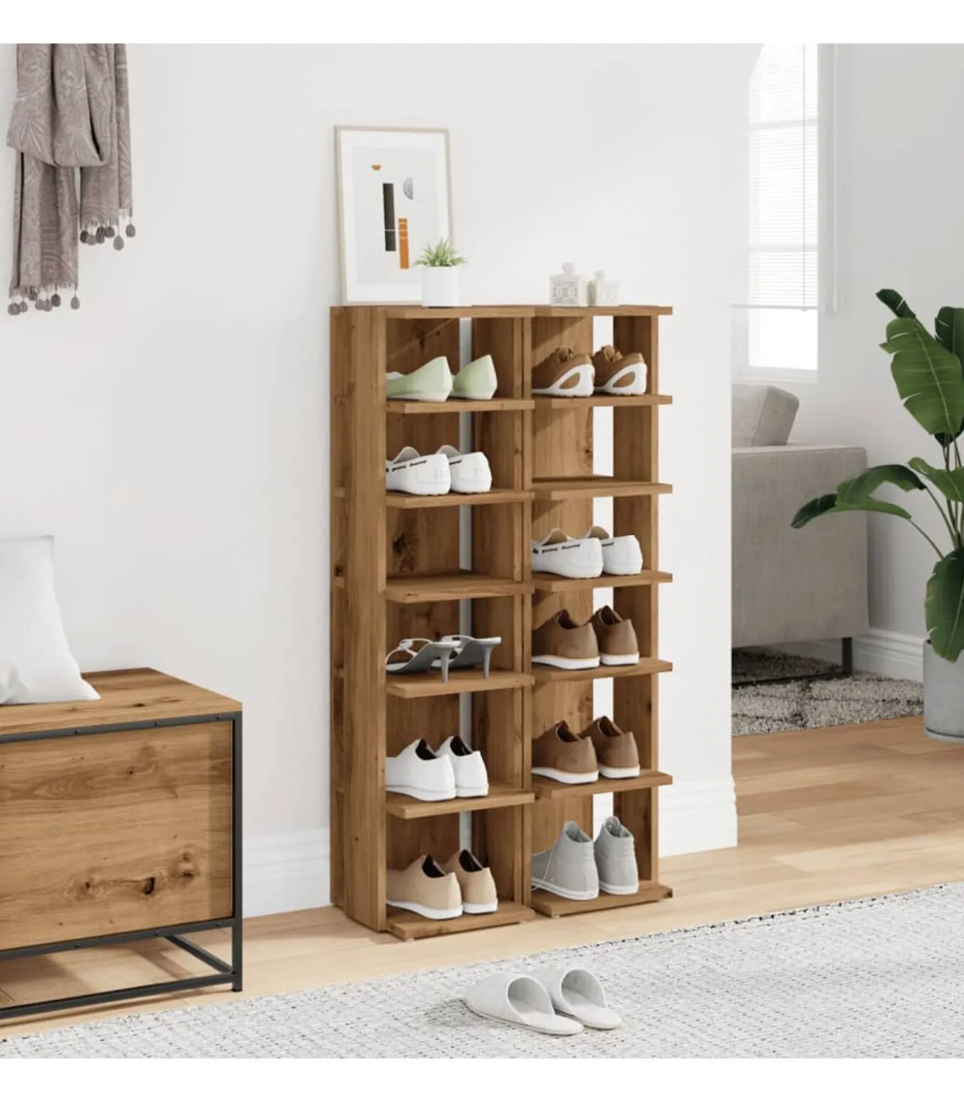 Schoenenkasten 2 st 28x27x102 cm bewerkt hout artisanaal eiken