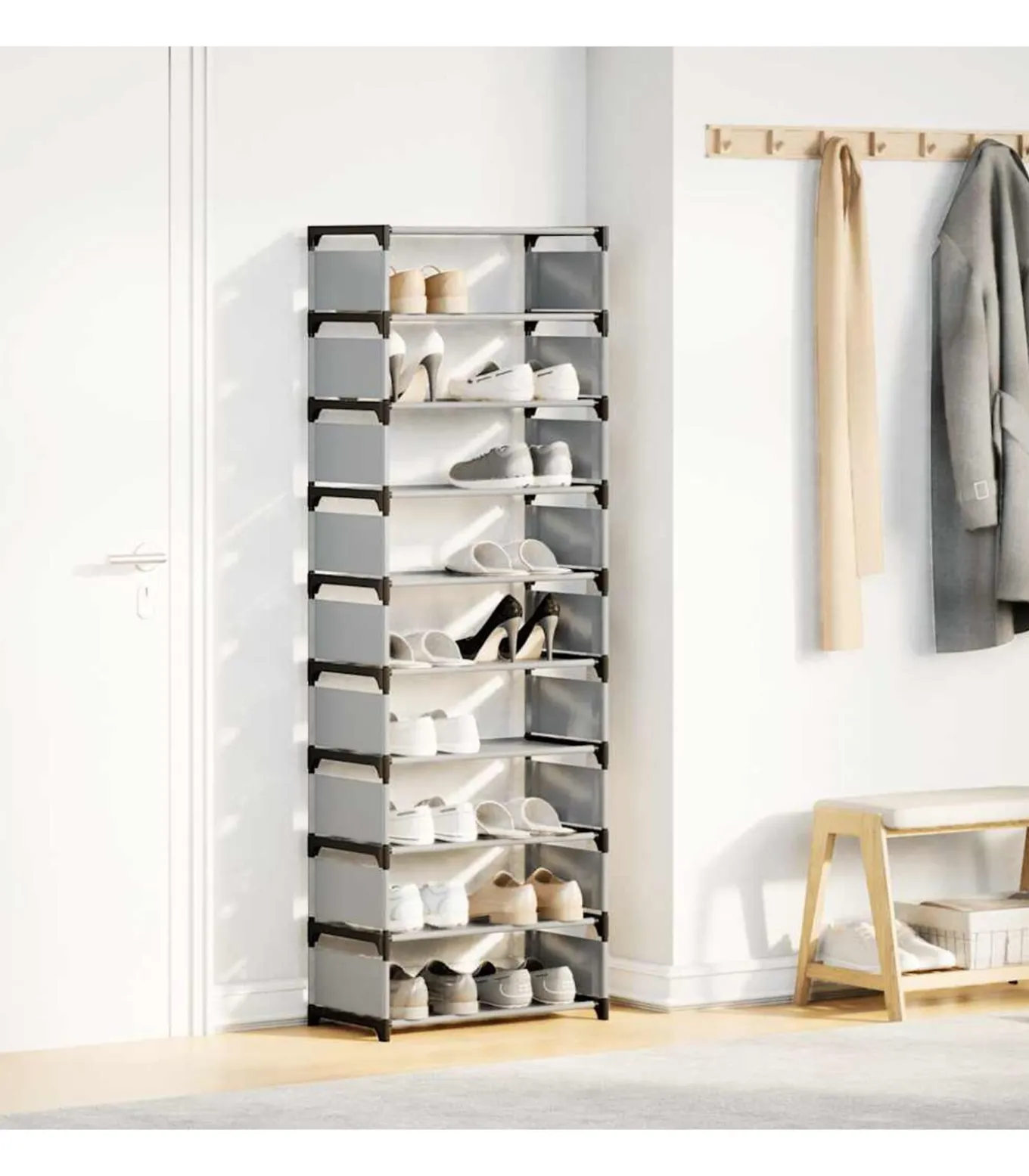 Schoenenrek 10-laags 54x28x158 cm nonwoven stof grijs