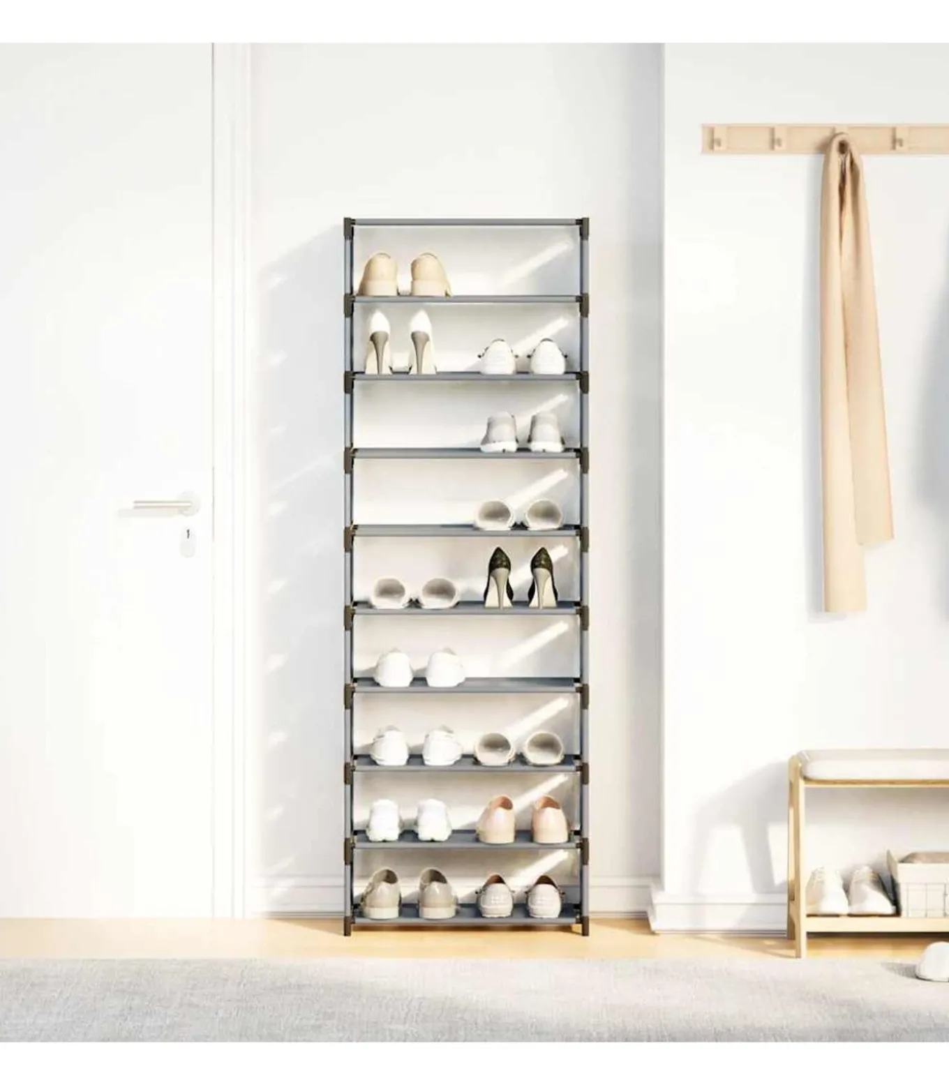 Schoenenrek 10-laags 54x28x158 cm nonwoven stof grijs