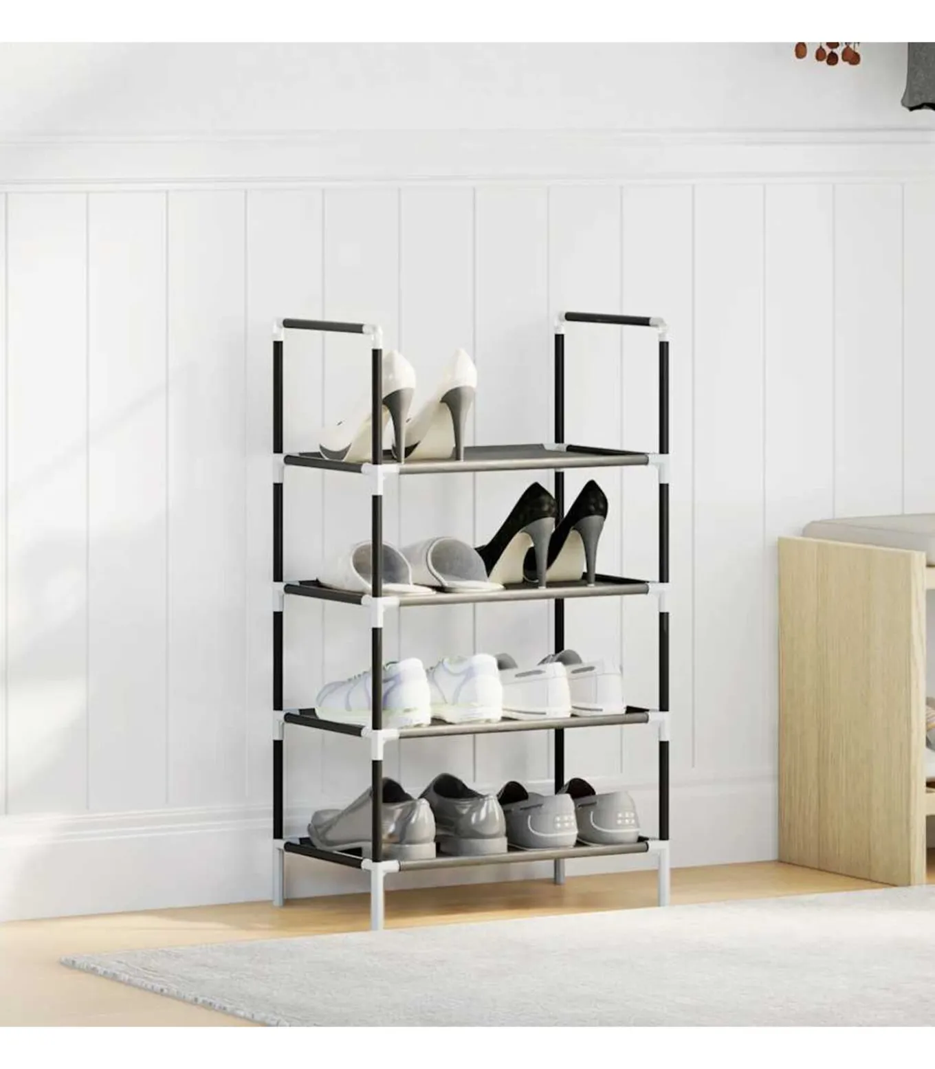 Schoenenrek 4-laags 44x28x77 cm nonwoven stof zwart