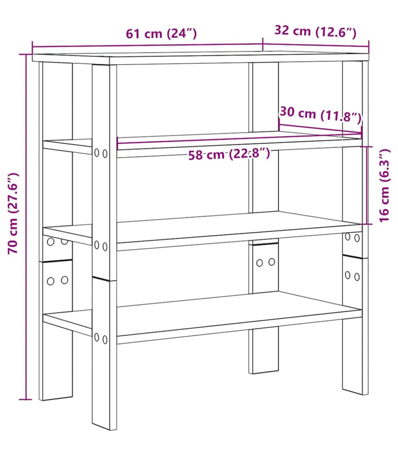 Schoenenrek 61x32x70 cm bewerkt hout gerookt eikenkleurig