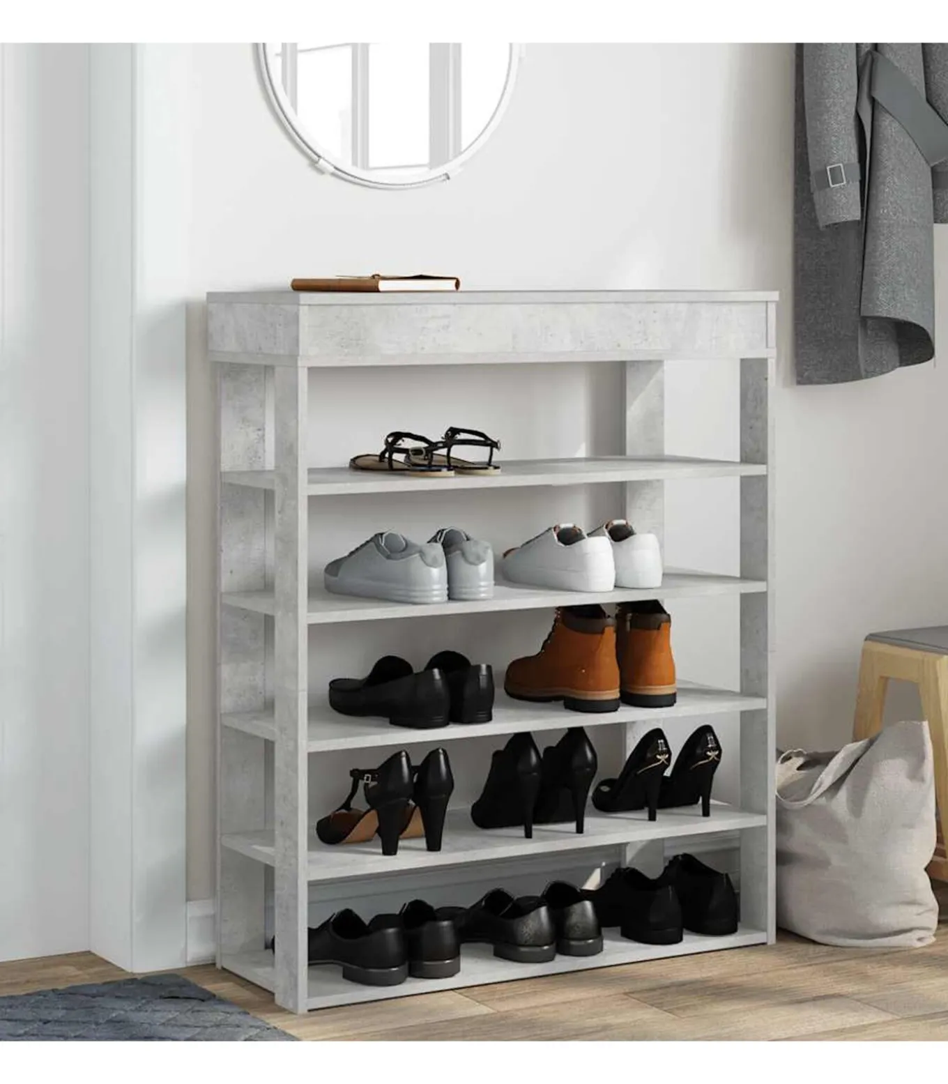 Schoenenrek 80x30x98 cm bewerkt hout betongrijs