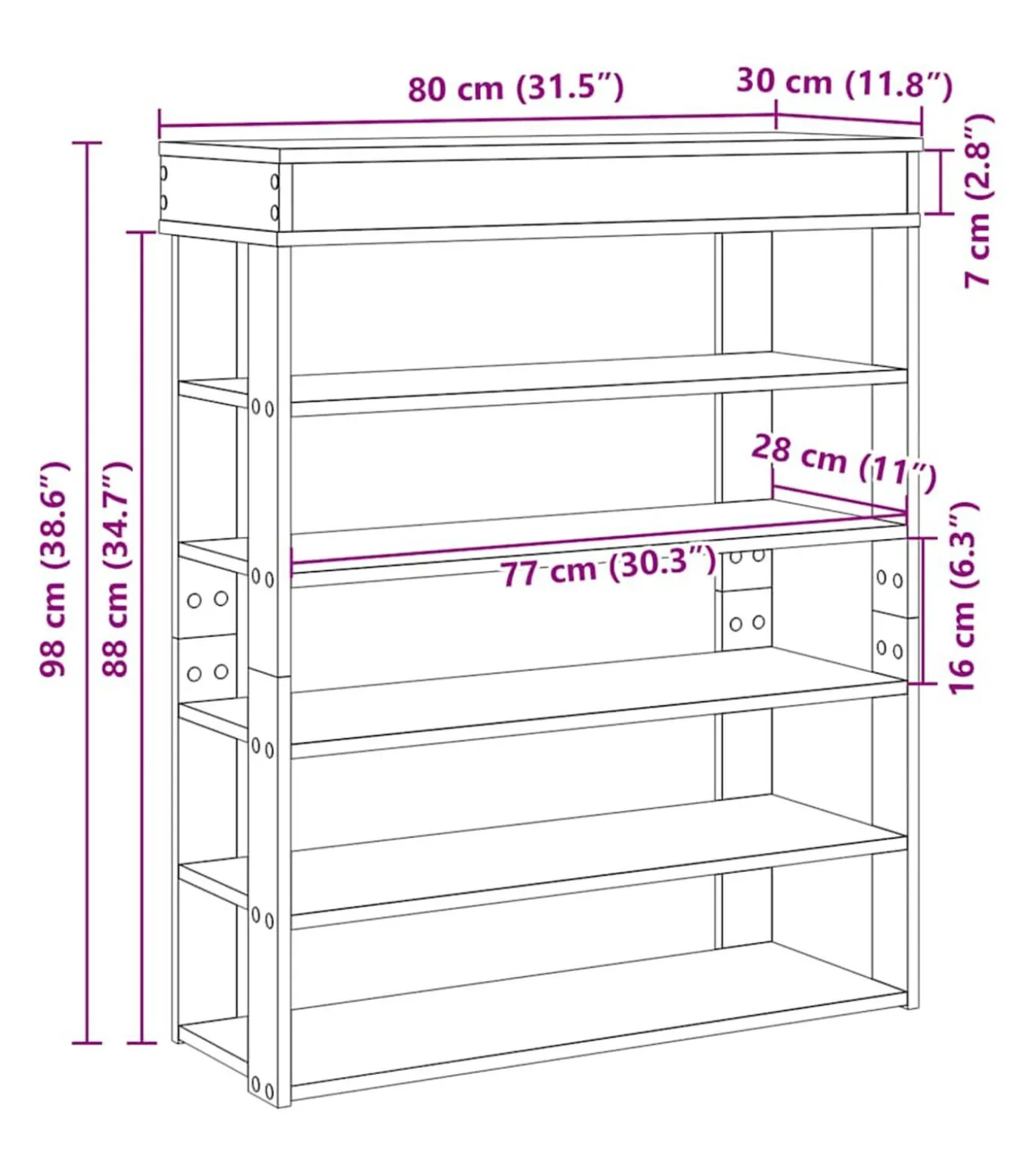 Schoenenrek 80x30x98 cm bewerkt hout betongrijs