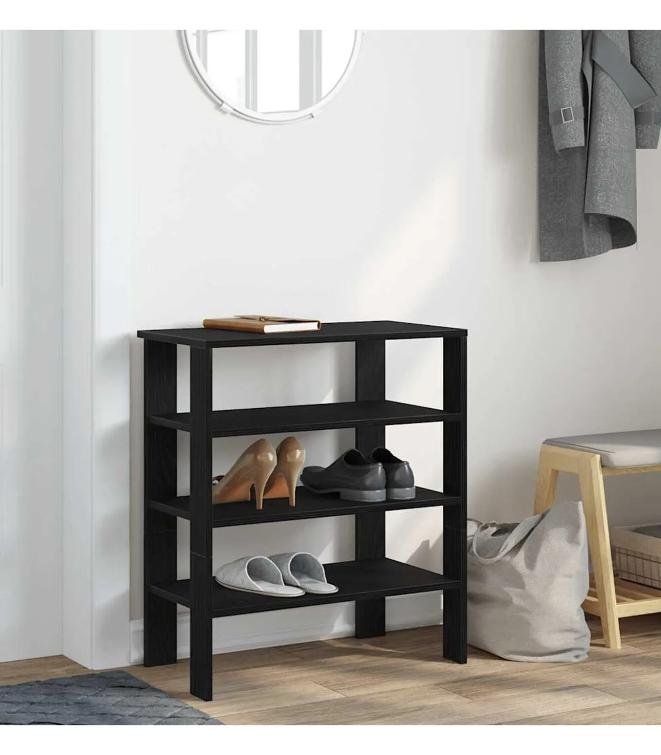 Schoenenrek 61x32x70 cm bewerkt hout zwart