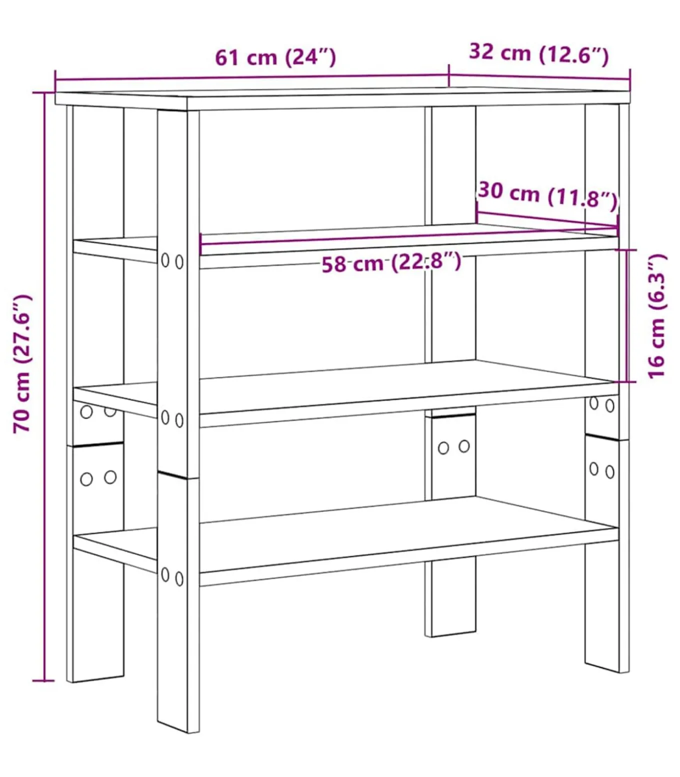 Schoenenrek 61x32x70 cm bewerkt hout zwart