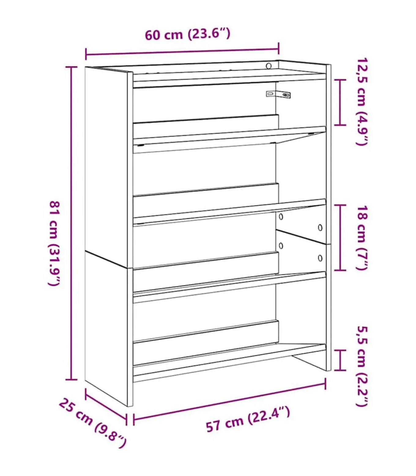 Schoenenrek 60x25x81 cm bewerkt hout gerookt eikenkleurig