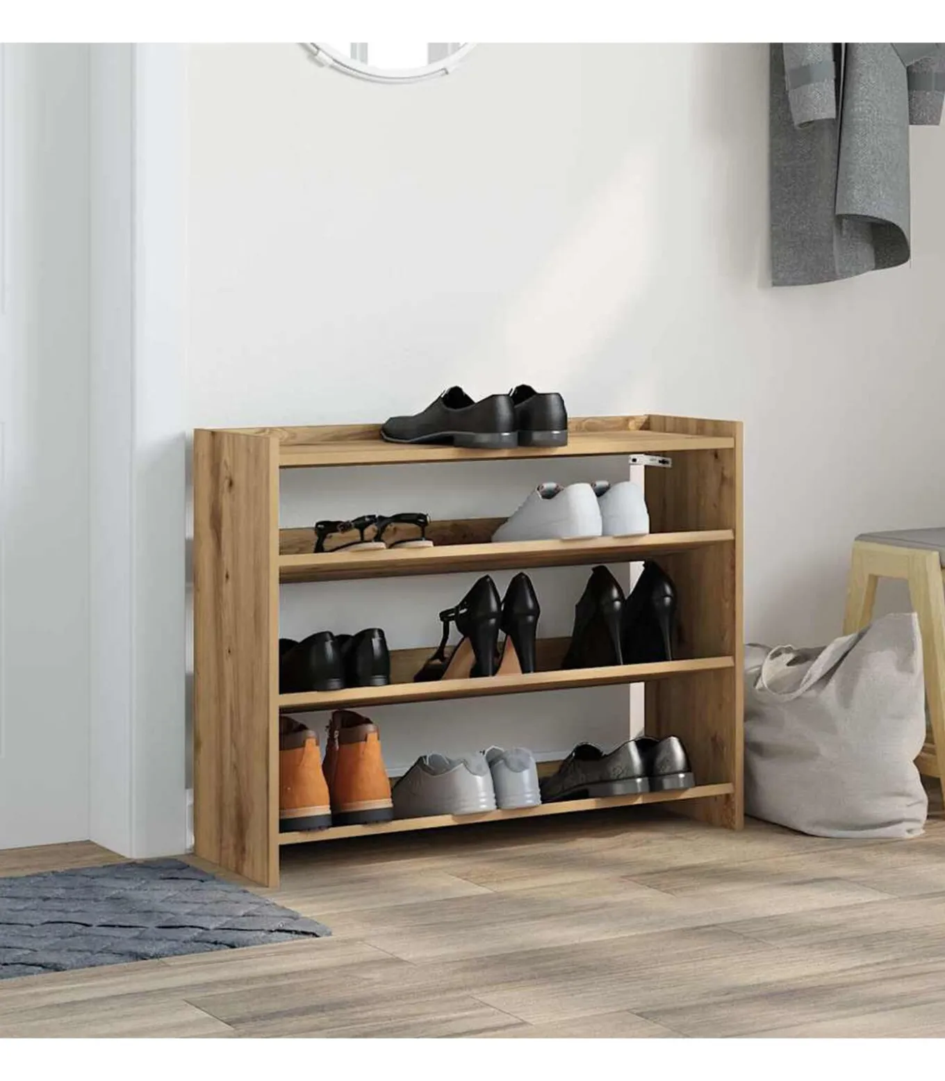 Schoenenrek 80x25x62 cm bewerkt hout artisanaal eikenkleur