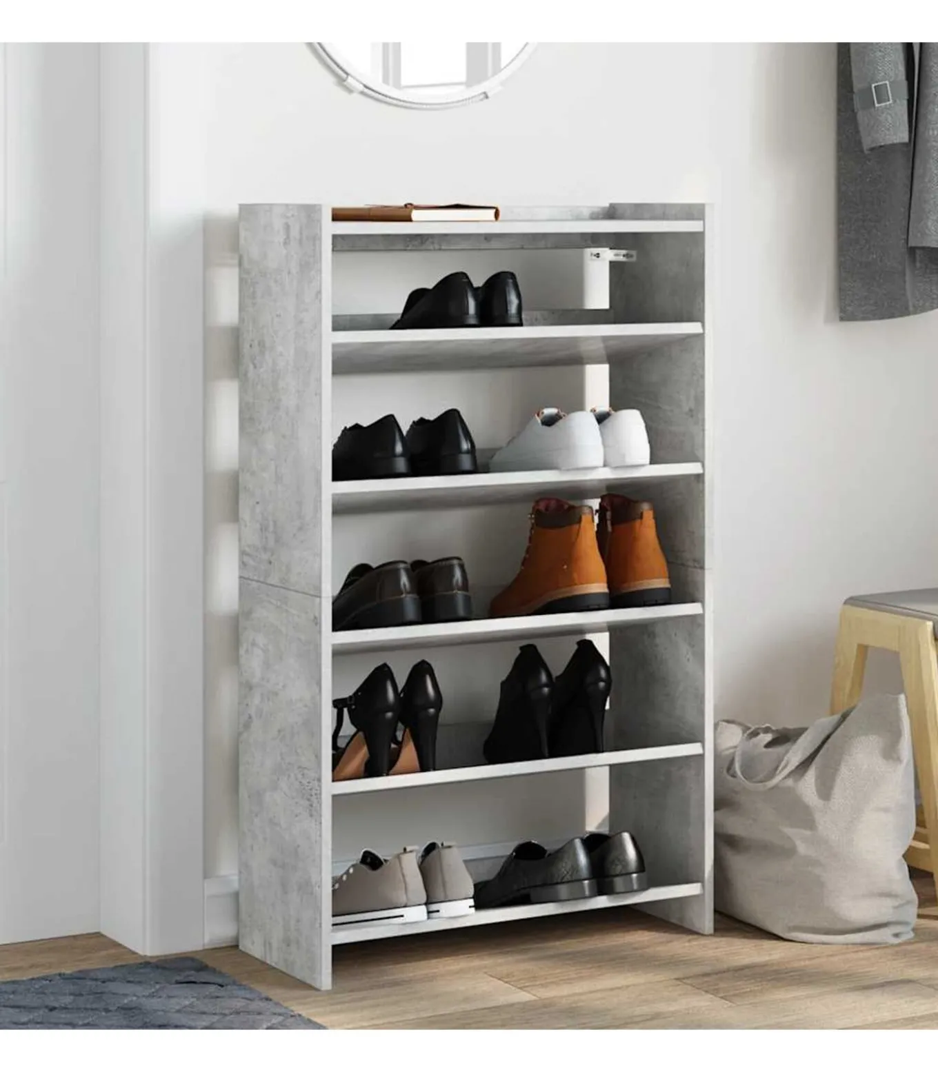 Schoenenrek 60x25x100 cm bewerkt hout betongrijs