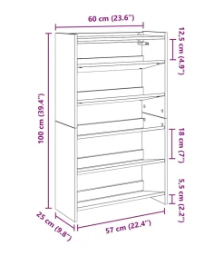 Schoenenrek 60x25x100 cm bewerkt hout betongrijs