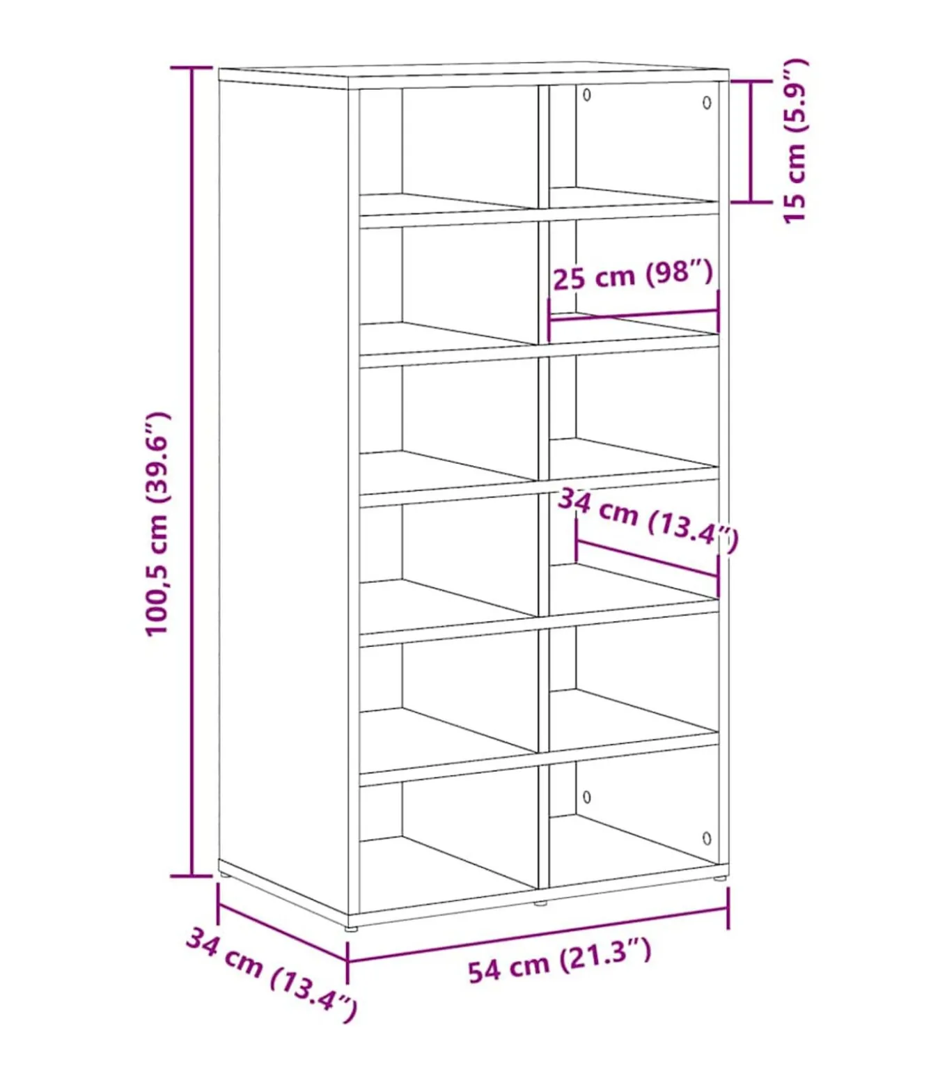 Schoenenrek 54x34x100,5 cm bewerkt hout artisanaal eikenkleur