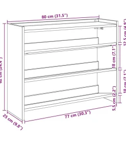 Schoenenrek 80x25x62 cm bewerkt hout gerookt eikenkleurig