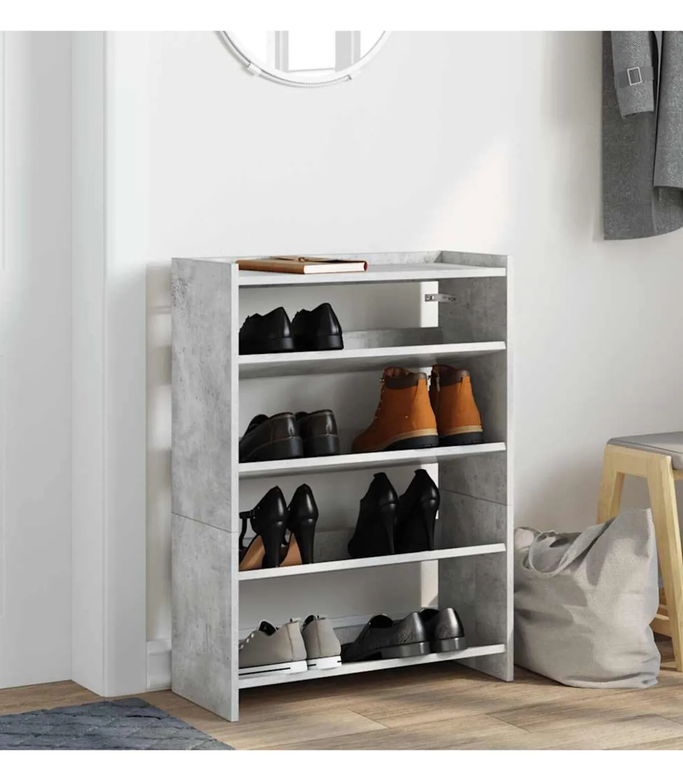 Schoenenrek 60x25x62 cm bewerkt hout betongrijs