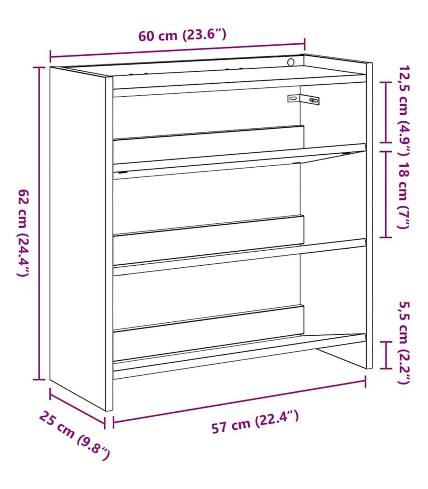 Schoenenrek 60x25x62 cm bewerkt hout betongrijs