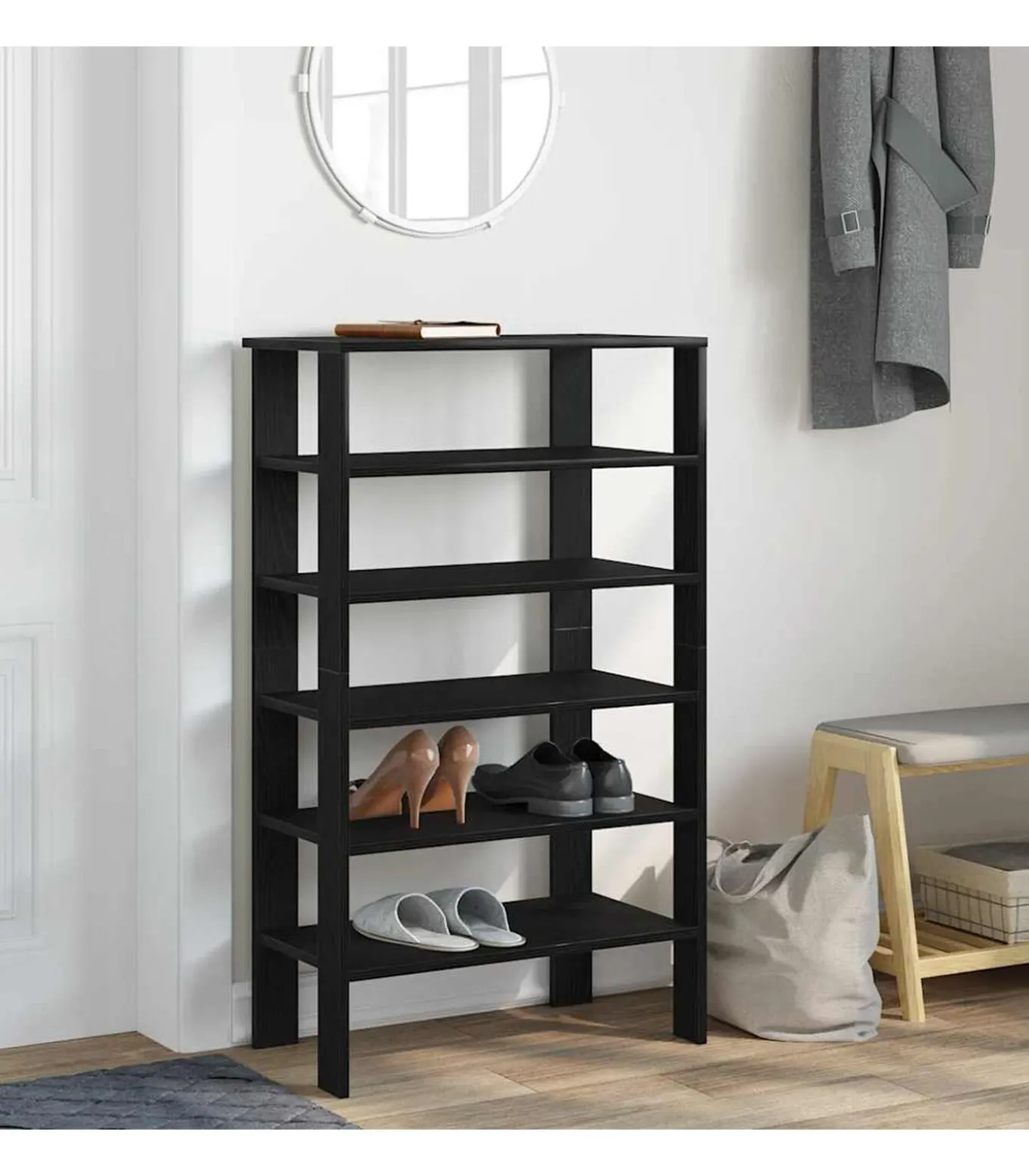 Schoenenrek 61x32x105 cm bewerkt hout zwart