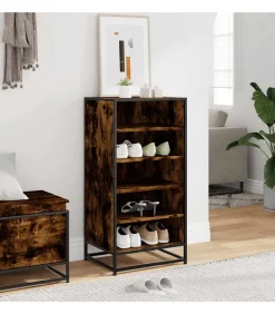 Schoenenrek 48x38x97,5 cm bewerkt hout gerookt eikenkleurig