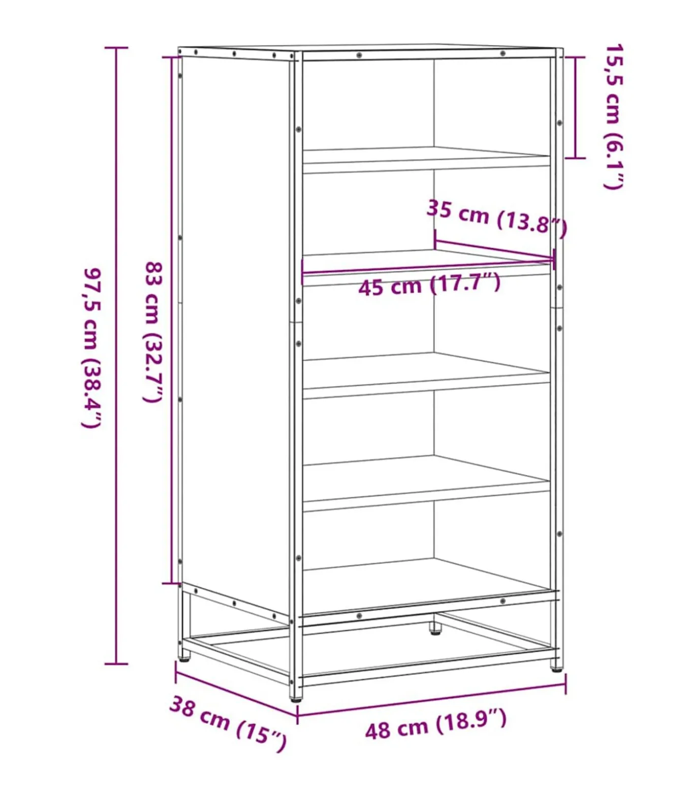 Schoenenrek 48x38x97,5 cm bewerkt hout gerookt eikenkleurig