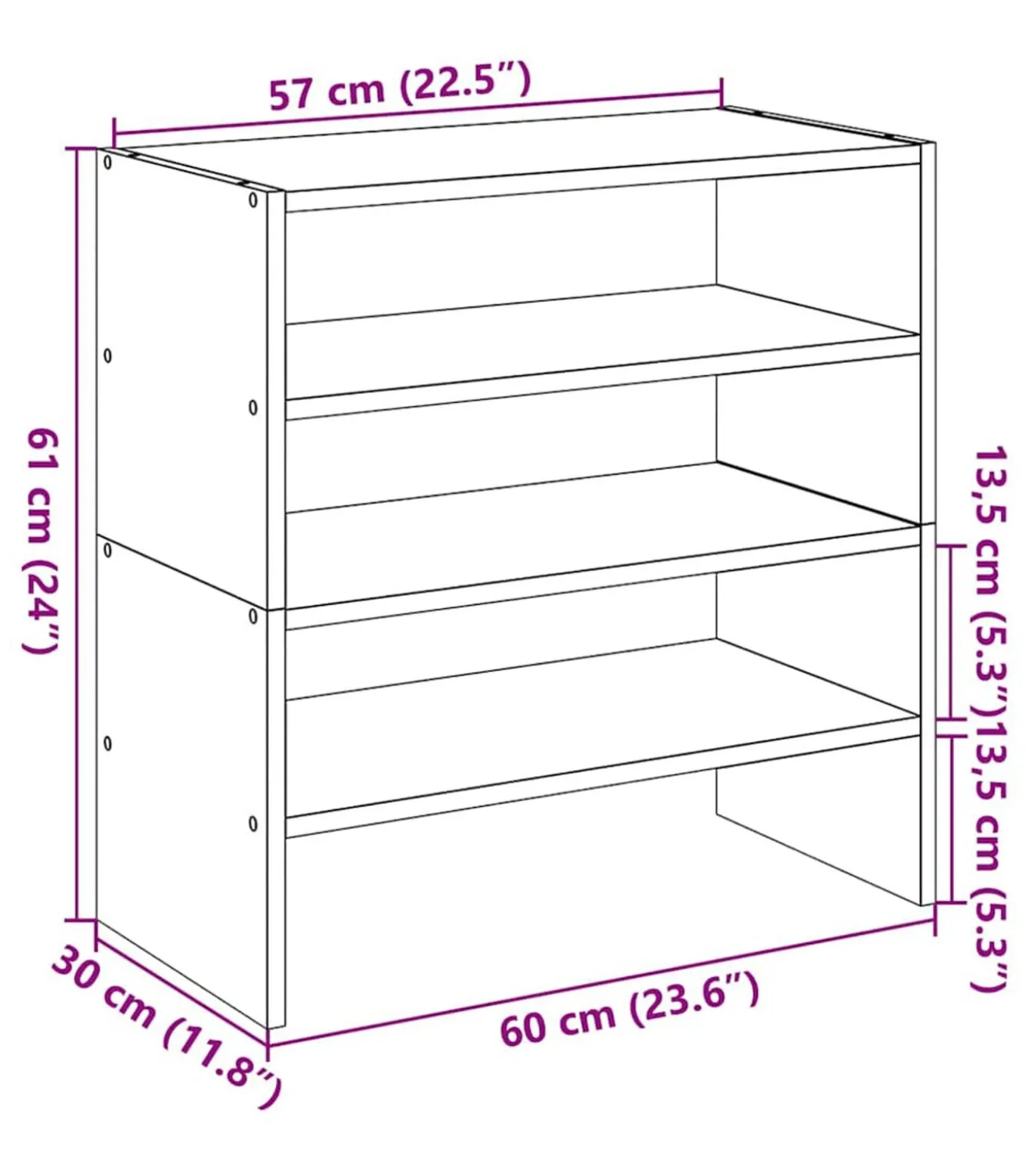 Schoenenrekken 2 st stapelbaar 60x30x30,5 cm bruin eikenkleur