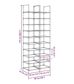 Schoenenrekken 2 st 33x33x174 cm vliesvrij 10-laags zwart