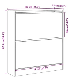 Schoenkast Zwart eiken 80 x 21 x 87.5 cm Bewerkt hout