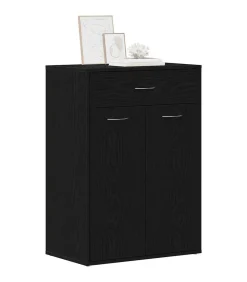 Schoenrek met lade Zwart eiken 60 x 35 x 84 cm Bewerkt hout