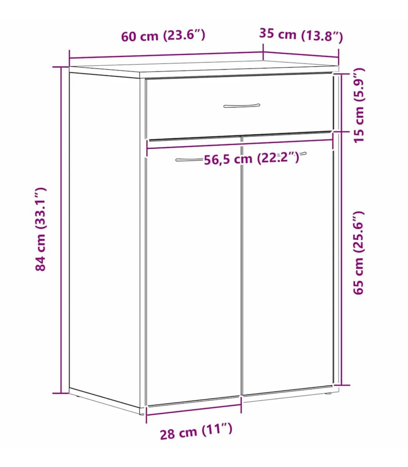 Schoenrek met lade Zwart eiken 60 x 35 x 84 cm Bewerkt hout