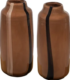 Selena Vaas Met Streep - Glas - Bruin - Set van 2