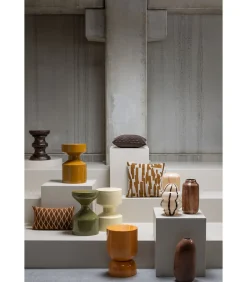 Selena Vaas Met Streep - Glas - Bruin - Set van 2