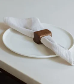 Servetring 5,5x4cm rechthoekig hout Moku - set/4