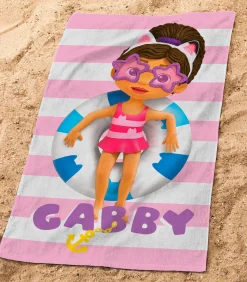 Set Badcape en Strandlaken bedrukt 100% Katoen, GABBY EN HET MAGISCHE HUIS DUO EN PINK