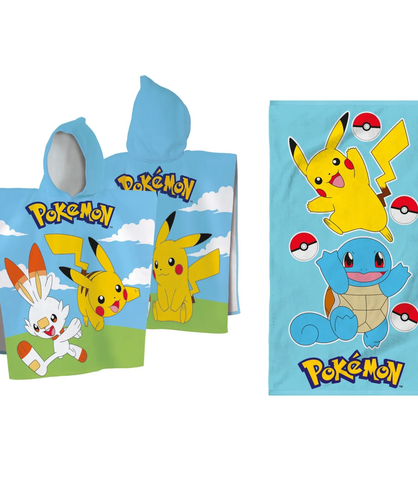 Set Badcape en Strandlaken bedrukt 100% Katoen, POKÉMON GRASS EN PORT