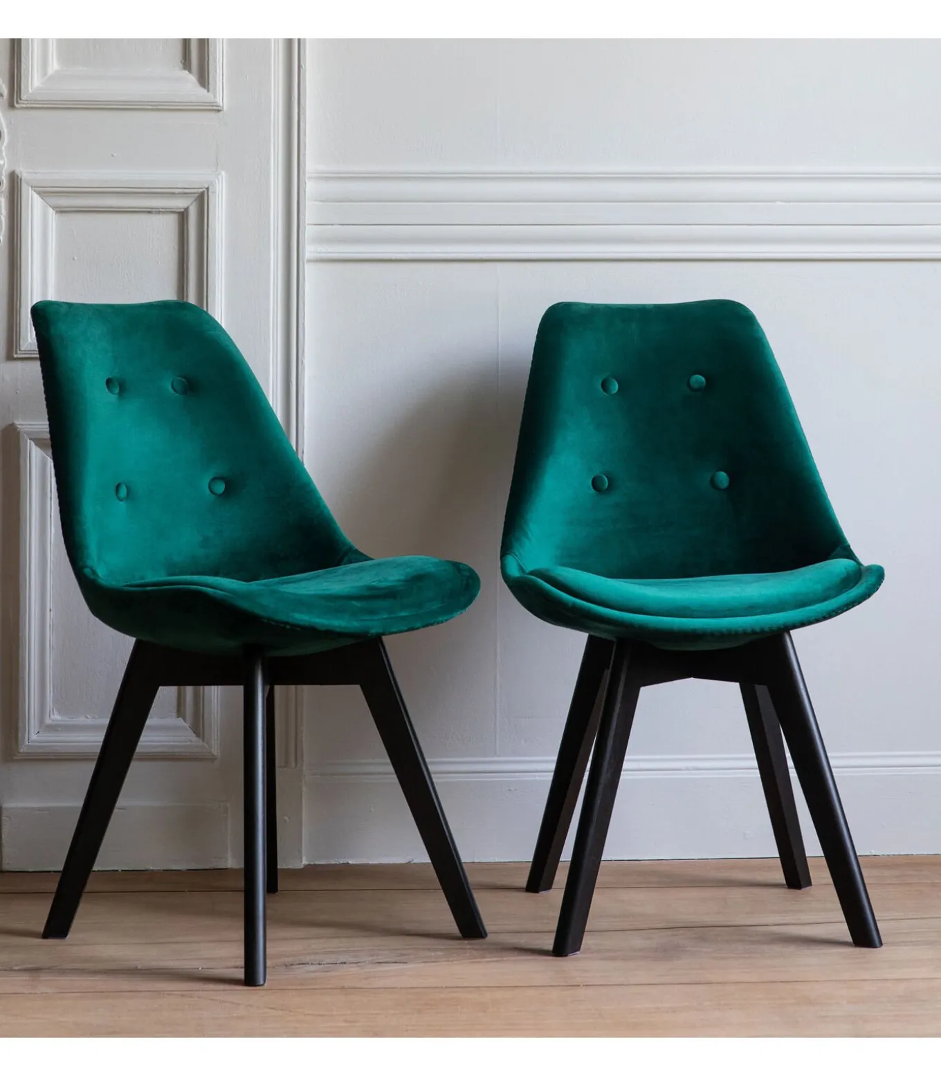 Set van 2 groene NORA fluwelen stoelen met kussen