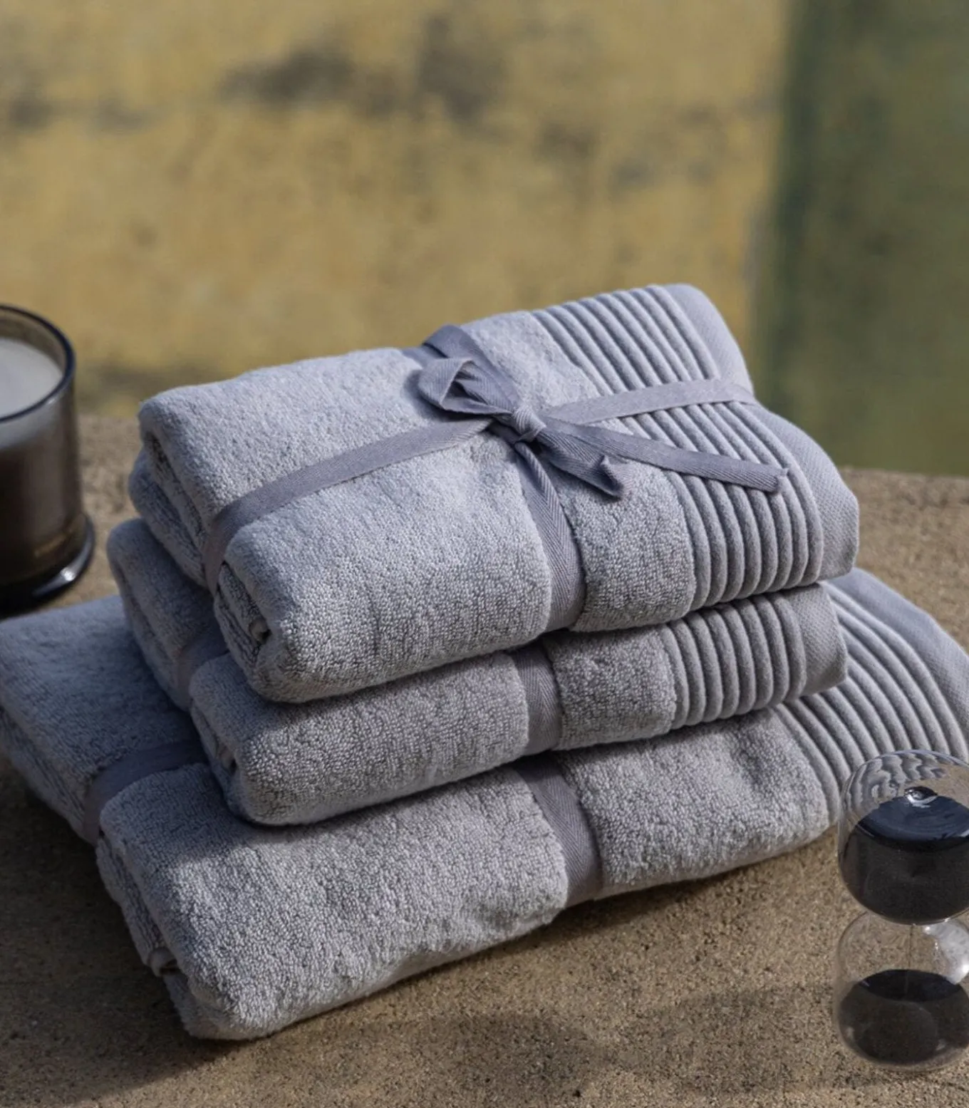 Set van 2 Premium Handdoeken SILVER MIST. Biologisch Katoen