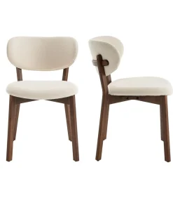 Set van 2 stoelen AURA in donker hout en beige boucle stof