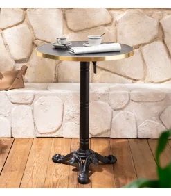 Set van zwart marmeren verstelbare terrastafel en 2 rode stoelen