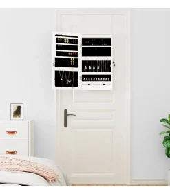 Sieradenkast met spiegel en LED wandgemonteerd wit