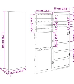 Sieradenkast met spiegel en LED wandgemonteerd wit