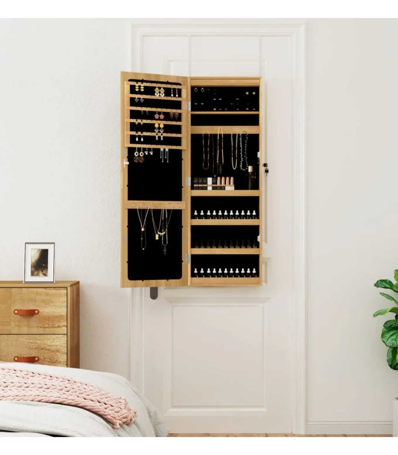 Sieradenkast met spiegel en LED wandgemonteerd