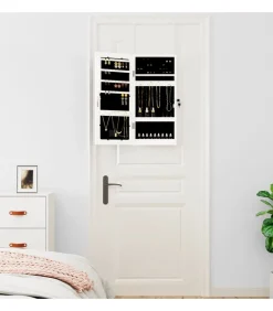 Sieradenkast met spiegel en LED wandgemonteerd wit