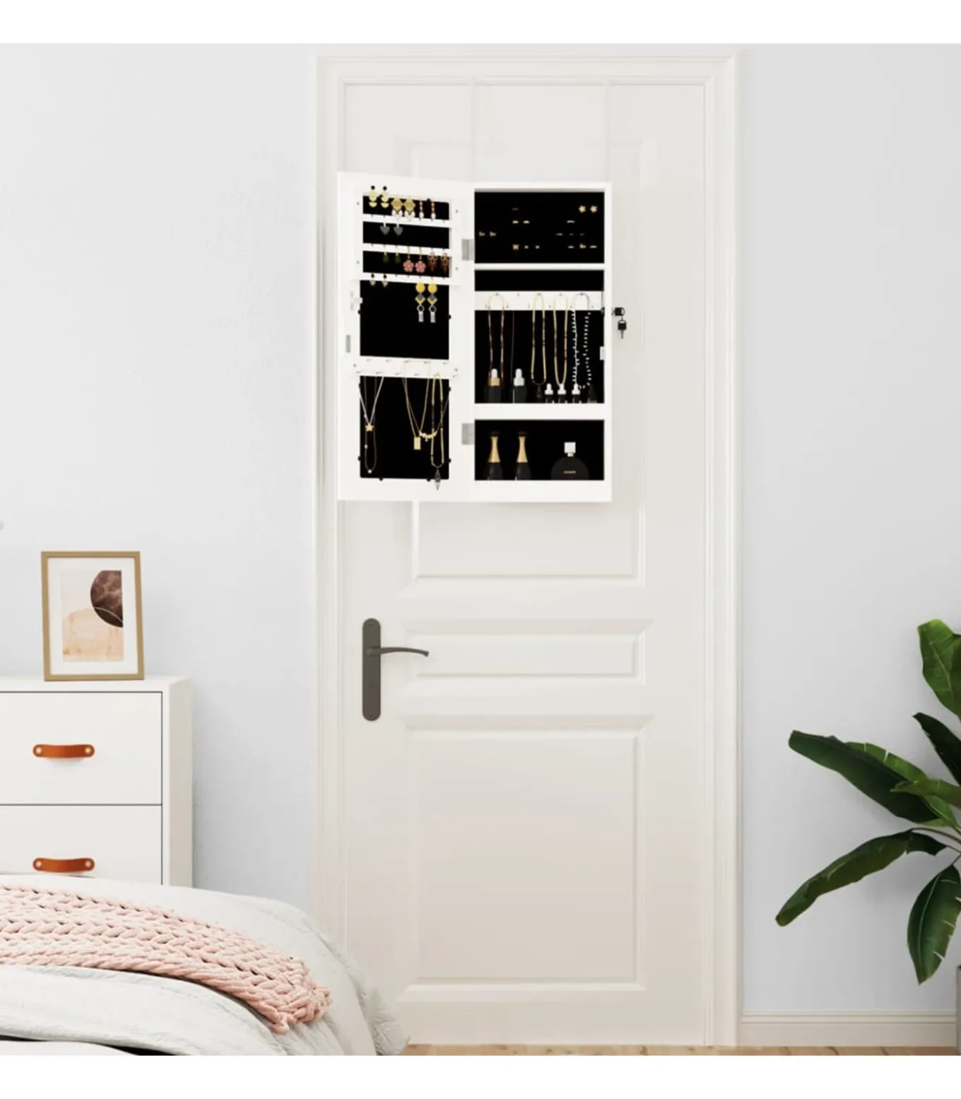 Sieradenkast met spiegel wandgemonteerd 30x8,5x67 cm wit