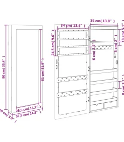 Sieradenkast met spiegel en LED wandgemonteerd