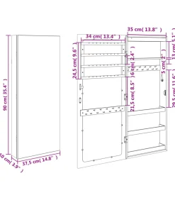 Sieradenkast met spiegel en LED wandgemonteerd zwart