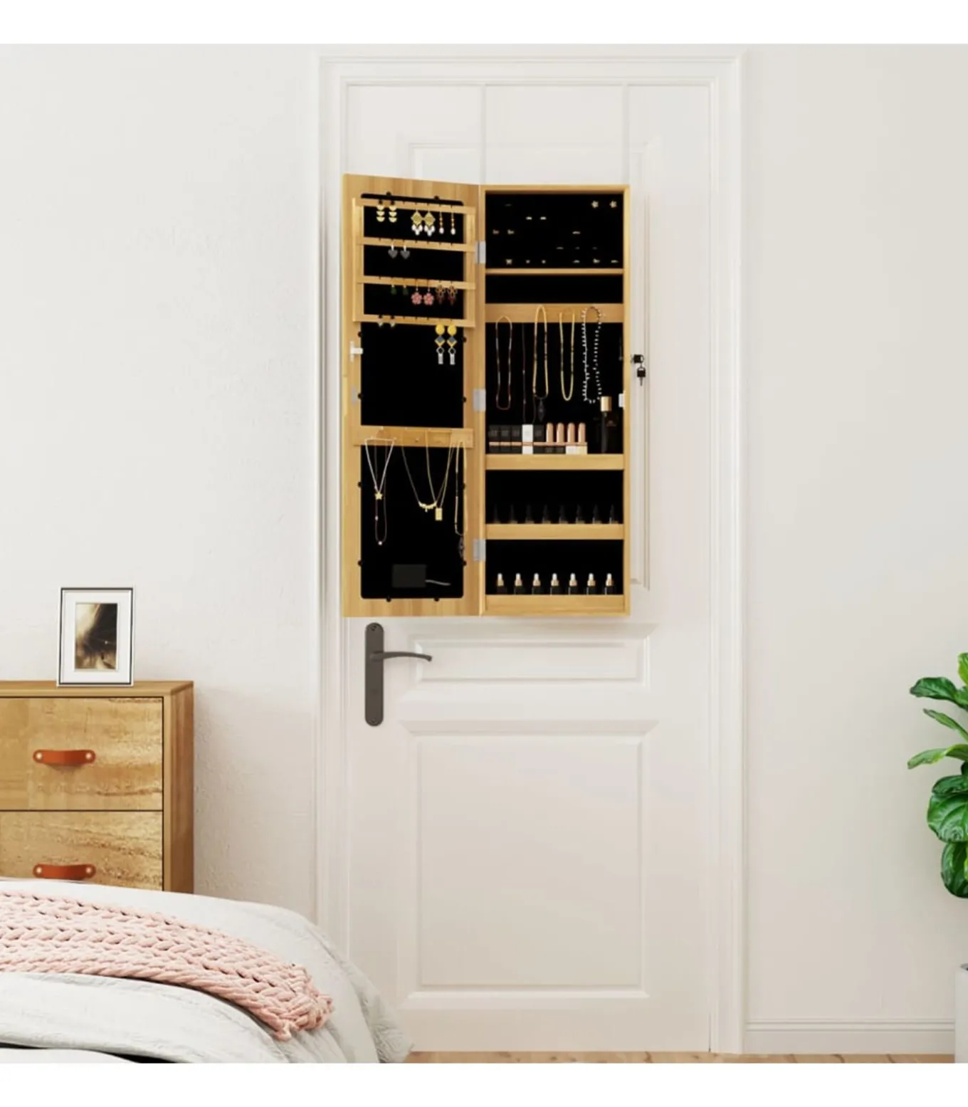 Sieradenkast met spiegel en LED wandgemonteerd