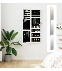 Sieradenkast met spiegel en LED wandgemonteerd wit